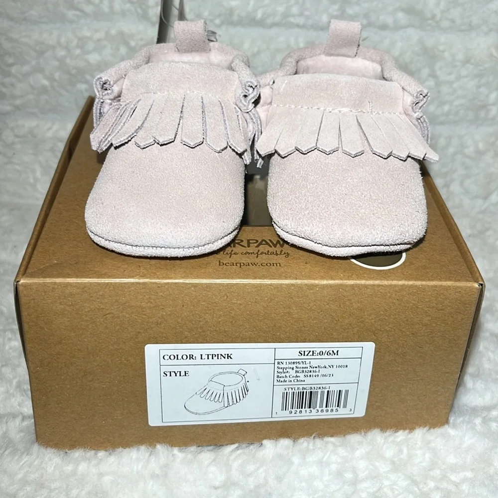 NWT NIB BEARPAW. REAL LEATHER (0-6m) baby pink